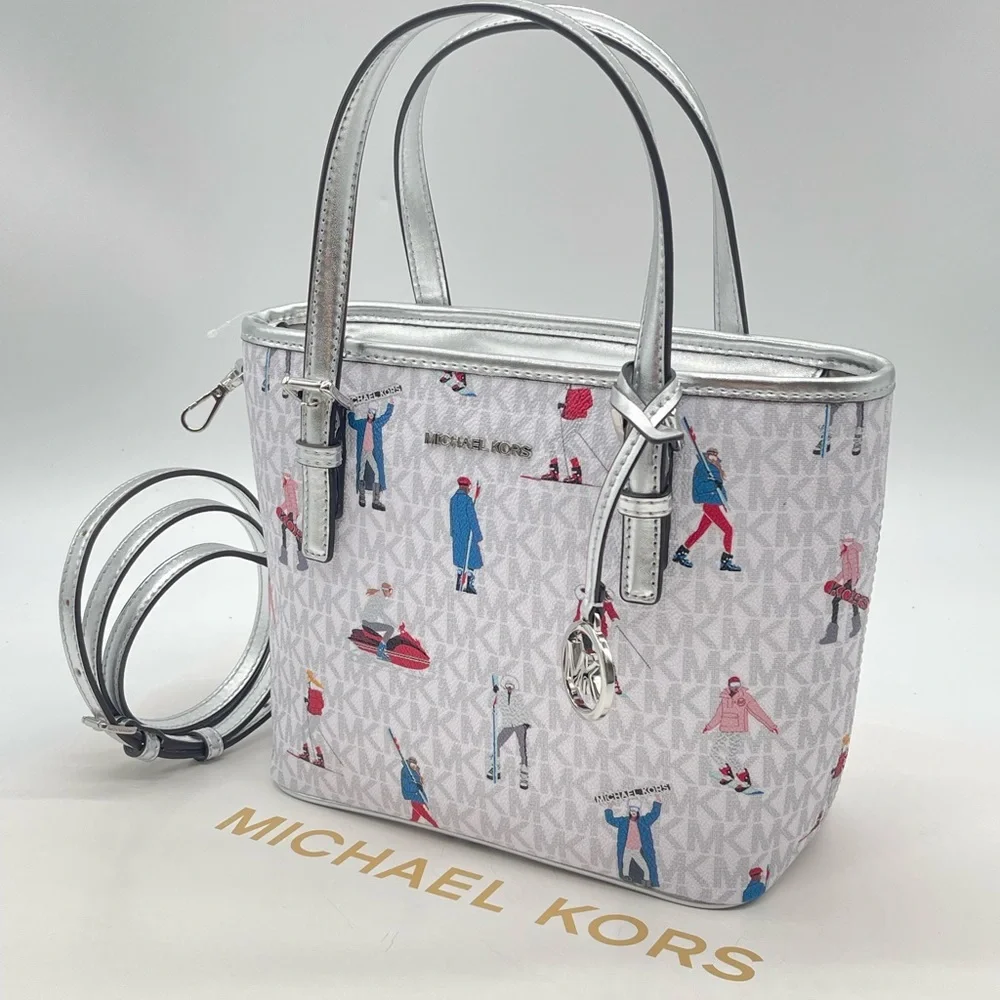 Michael Kors JST Xsmall Top Zip Tote Bag Bright White Multi